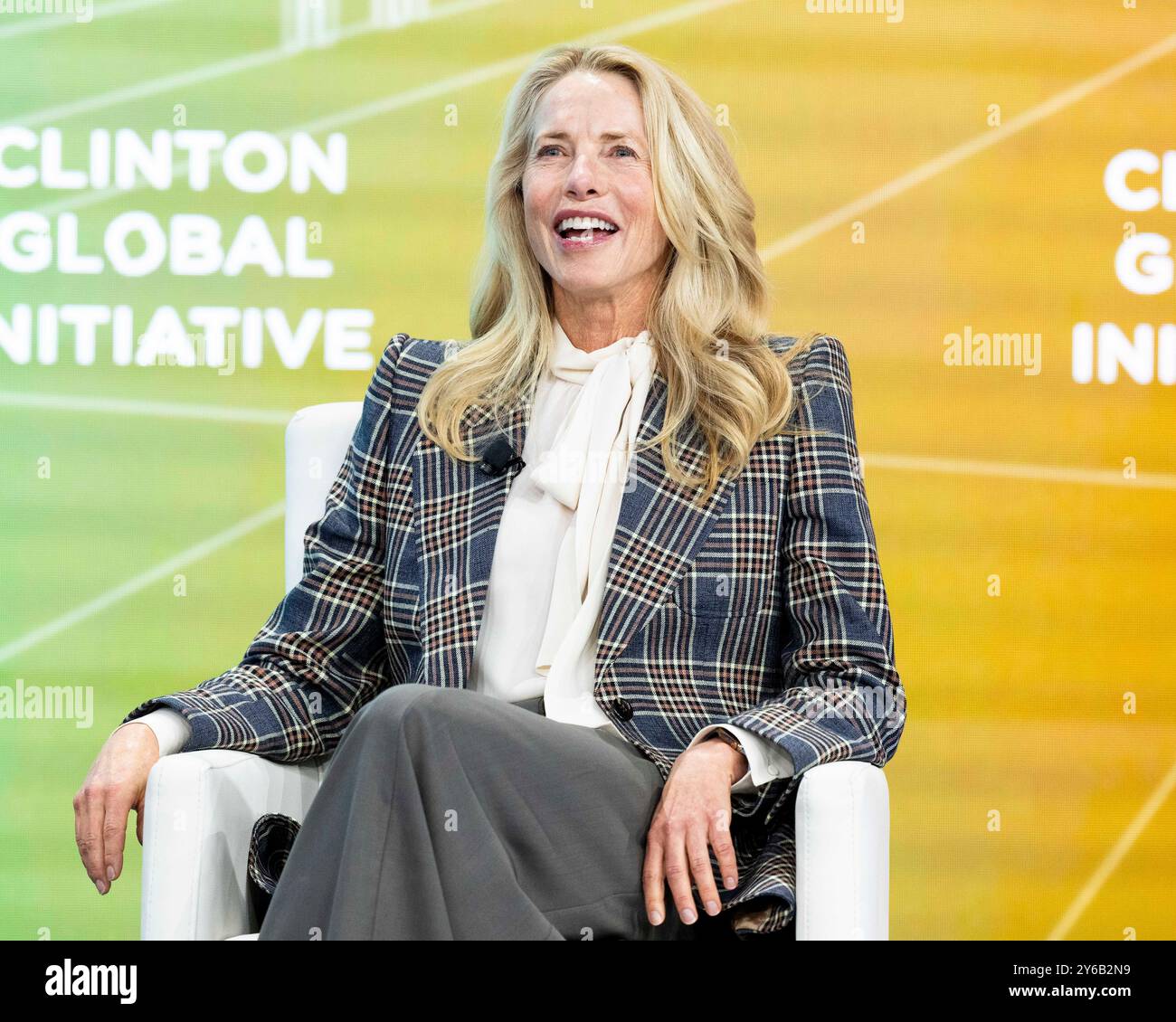 September 24, 2024, New York City, New York, United States: LAURENE POWELL JOBS, Founder and President, Emerson Collective & XQ Institute, speaking at the Clinton Global Initiative conference at the Hilton Midtown hotel in New York City. (Credit Image: © Michael Brochstein/ZUMA Press Wire) EDITORIAL USAGE ONLY! Not for Commercial USAGE! Stock Photo