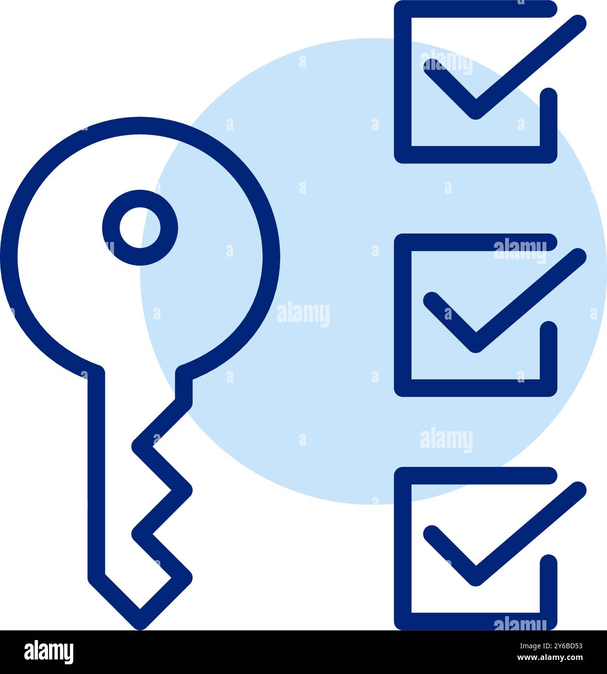 Key and checklist. Secure access, task verification. Pixel perfect, editable stroke vector icon Stock Vector