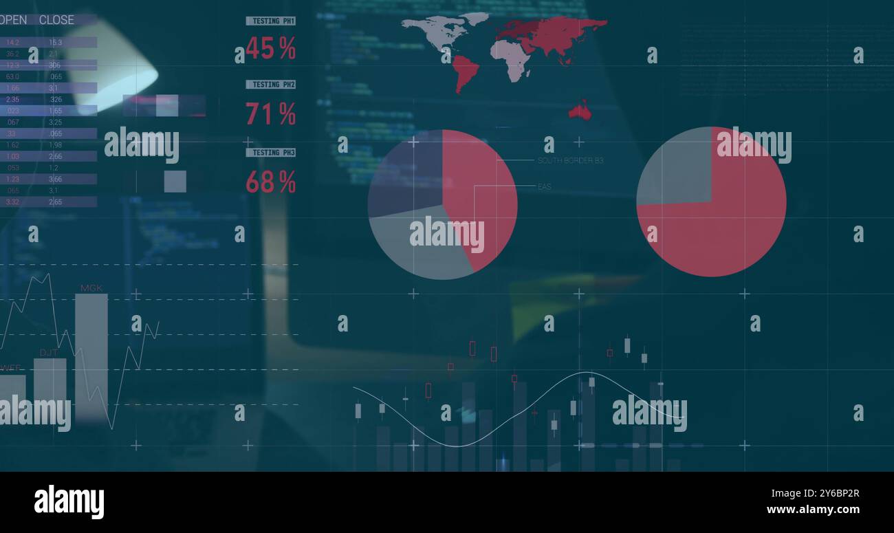 Image of financial data processing over office Stock Photo