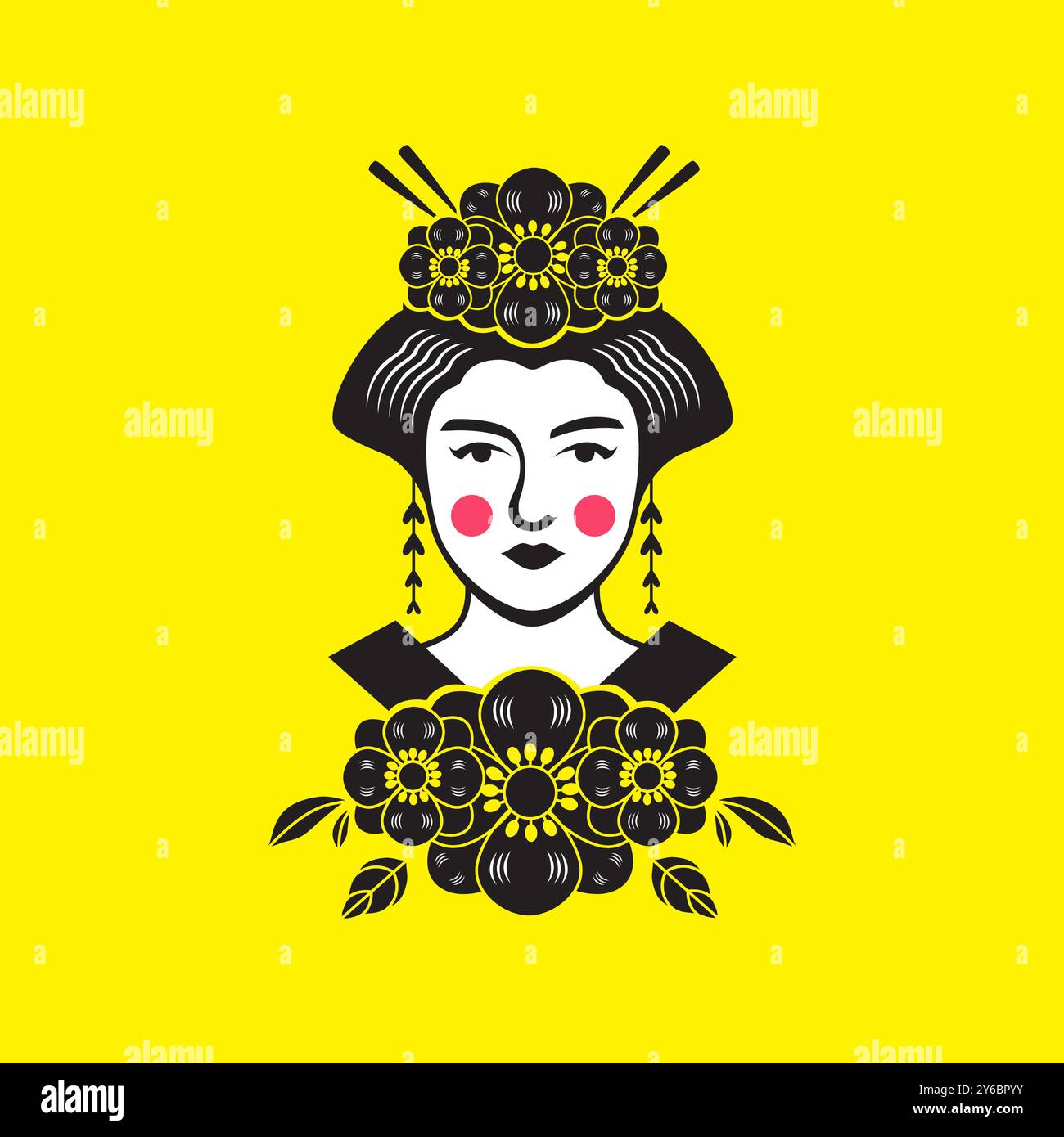 beauty women japanese culture traditional kingdom mascot old logo