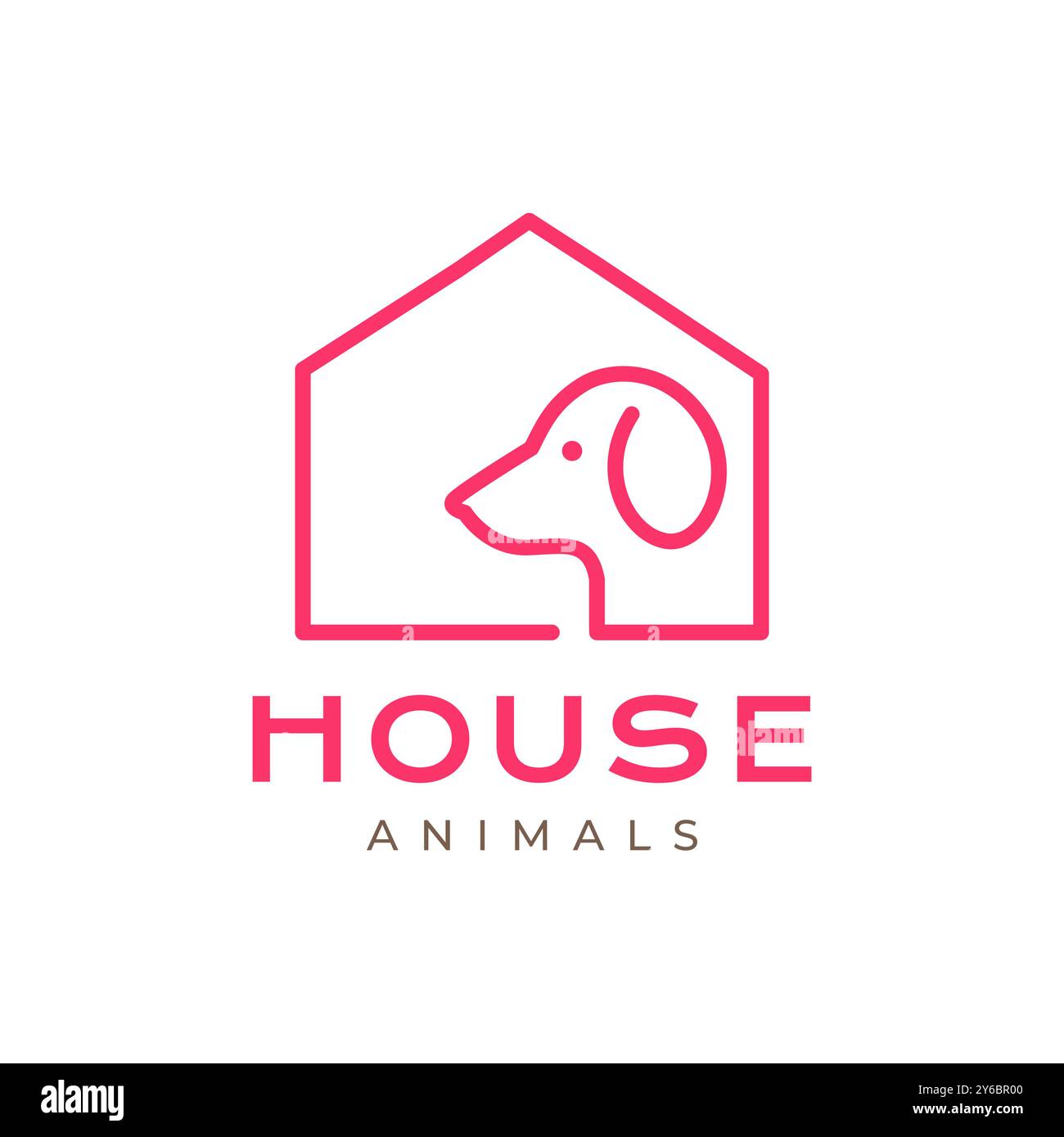 dog home pets house pet shop cage modern minimal lines mascot logo vector icon illustration Stock Vector