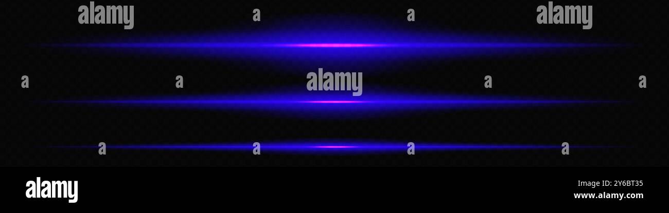 Glowing blue laser beam horizontally across a dark transparent ...