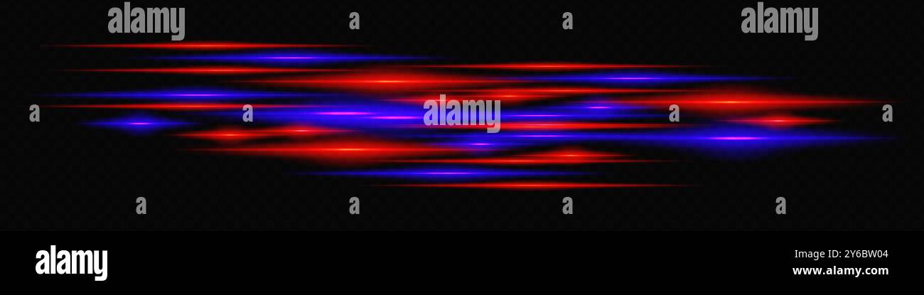 Abstract red and blue neon light streaks layered diagonally on a dark ...