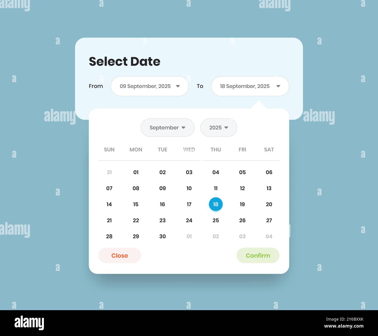 Simple calendar element or date range pickup web and mobile ui popup ...