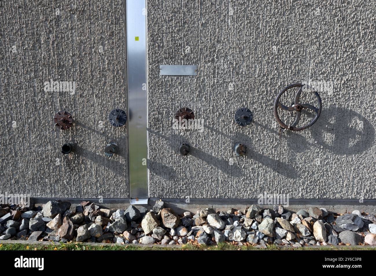 sprinkler system connections outside of a building exterior wall Stock ...