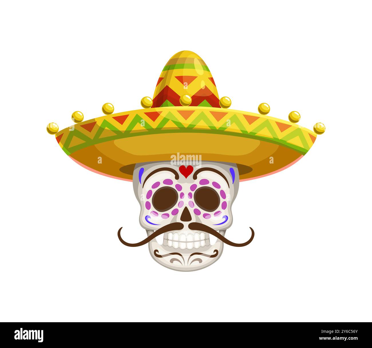 Cartoon day of the dead dia de los Muertos Mexican skull in sombrero ...