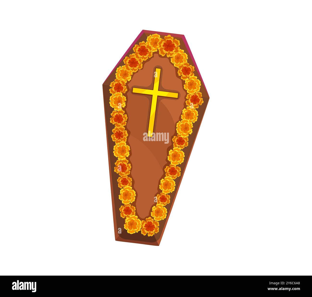 Cartoon day of the dead dia de los muertos coffin casket with yellow ...