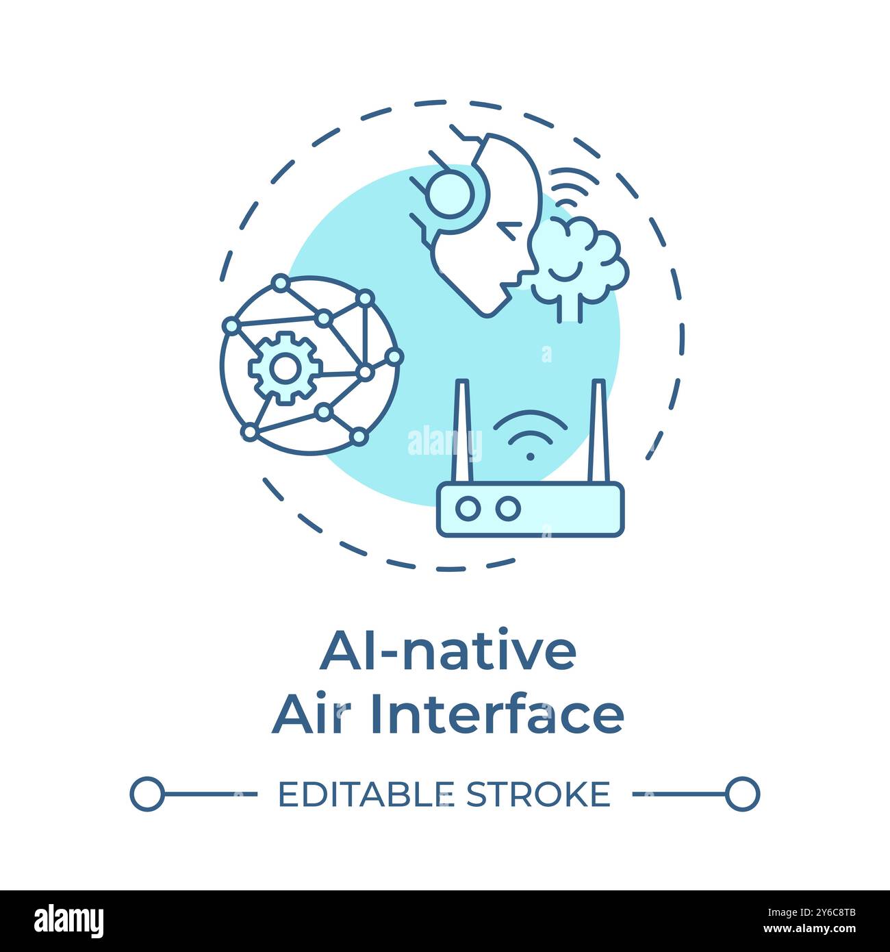 AI-native air interface soft blue concept icon Stock Vector