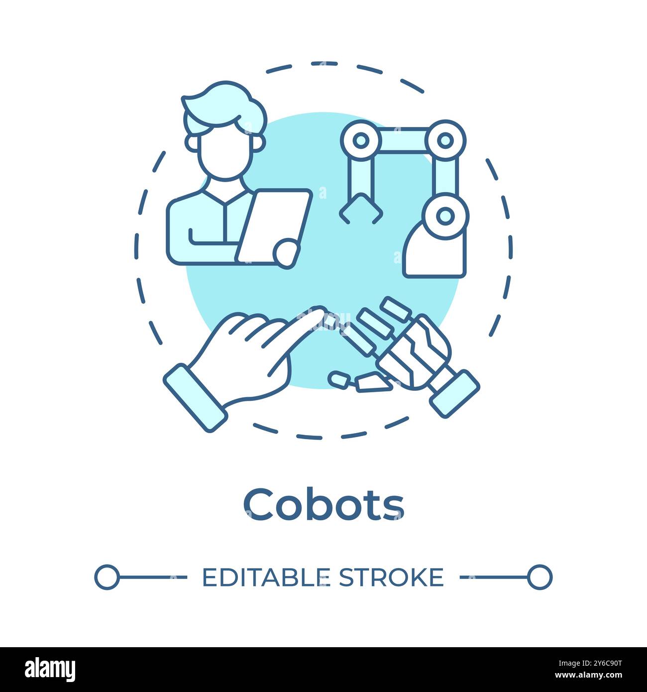 Cobots soft blue concept icon Stock Vector