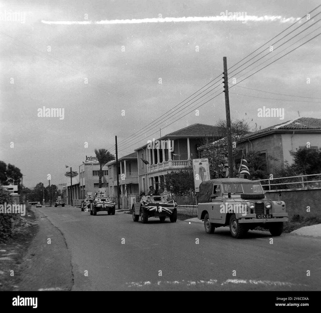 ARMY ARMOURED LAND ROVER WITH UNION JACK PATROLS THE STREET IN NICOSIA ...
