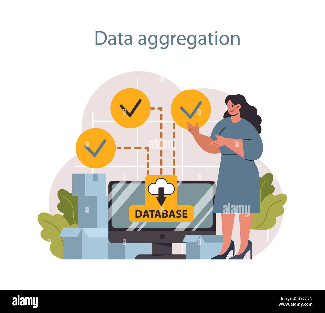Predictive analytics. Process of using and processing data to forecast future outcome. Business ideas or decisions development. Character aggregating data for research. Flat vector illustration Stock Vector