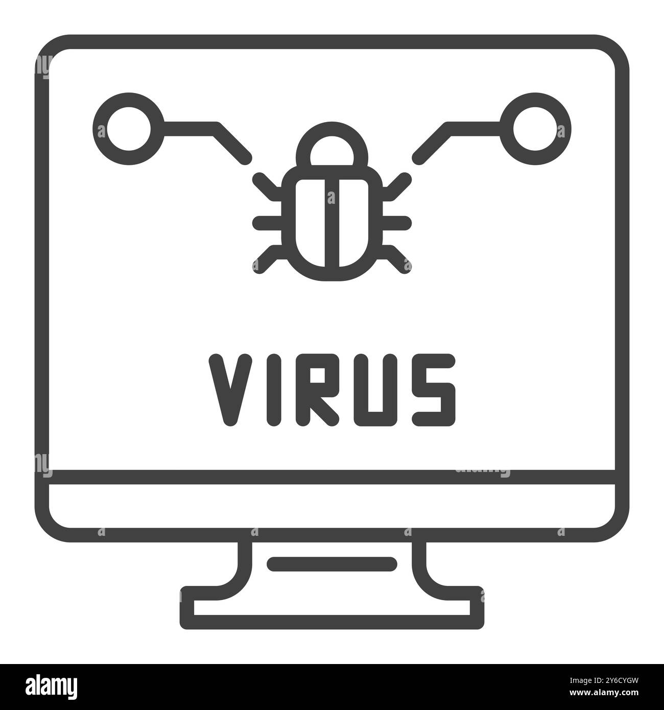 Computer with Virus concept vector icon or symbol in outline style ...