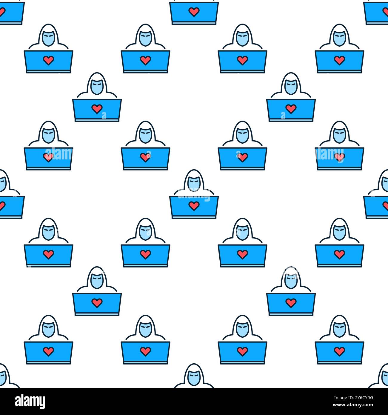 Laptop and Hacker vector concept colored seamless pattern Stock Vector