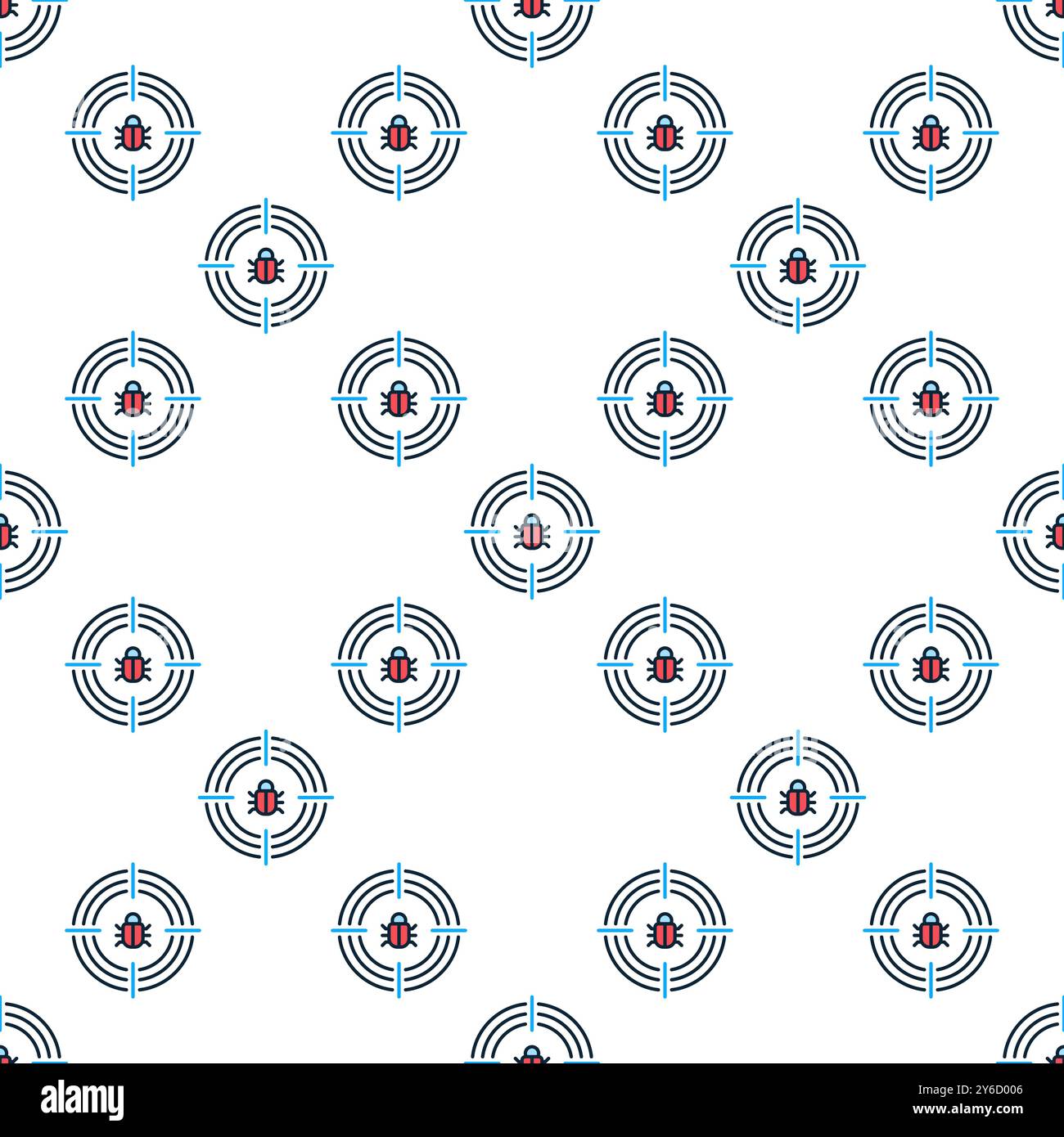 Computer Virus in Target vector Internet Security concept colored seamless pattern Stock Vector