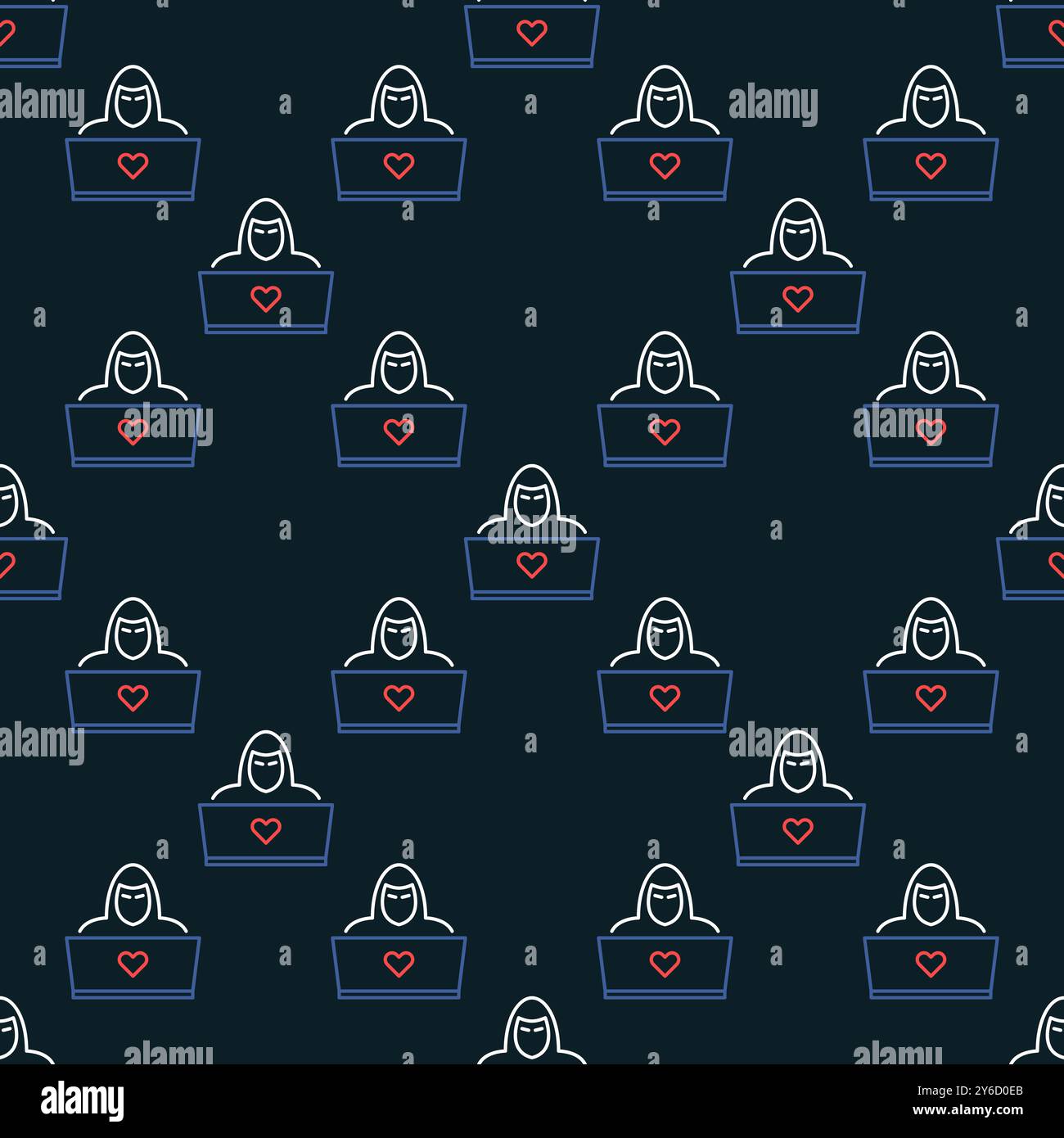 Hacker with Laptop vector concept outline seamless pattern Stock Vector