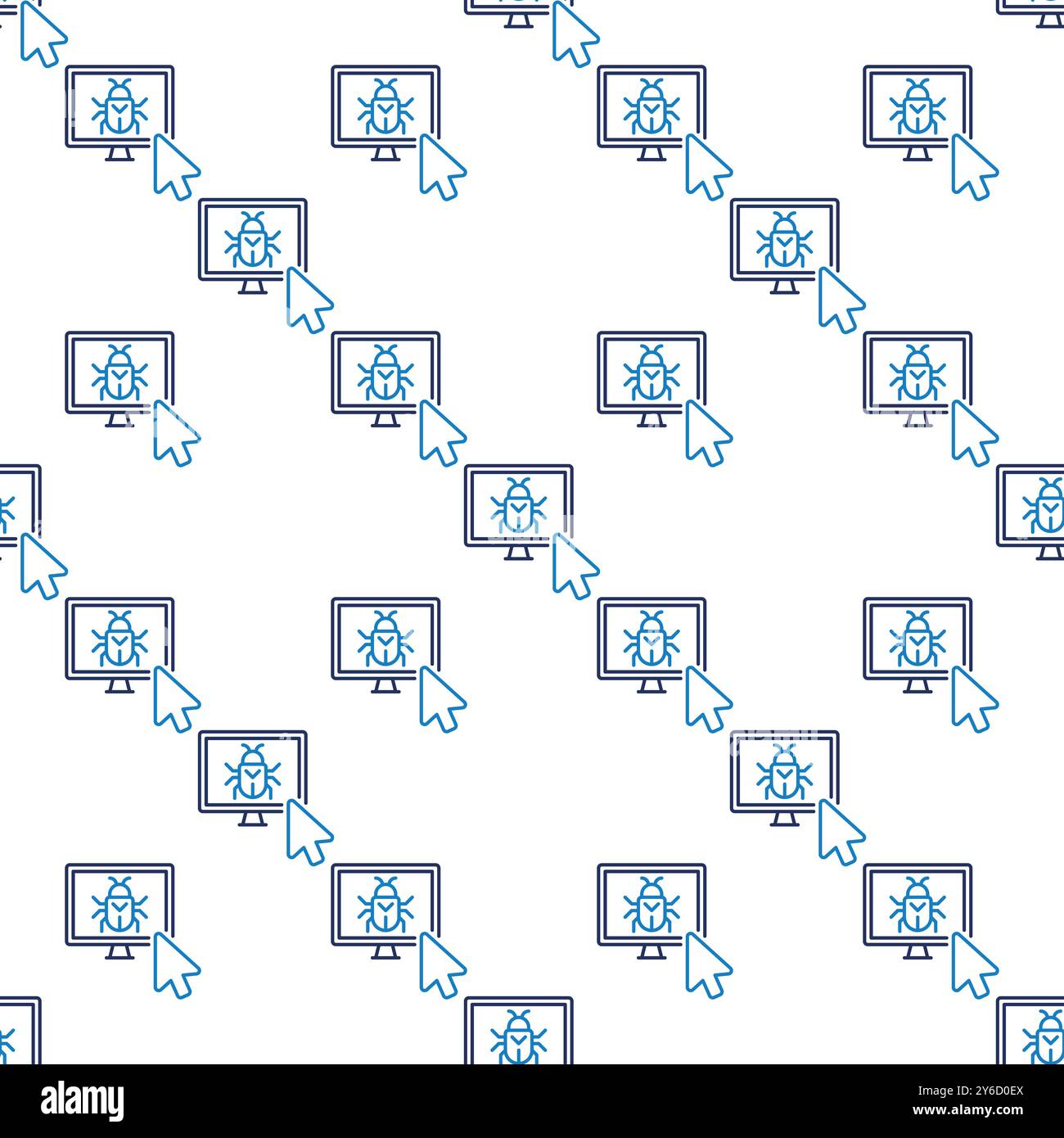Mouse Click on Computer Virus vector concept outline seamless pattern Stock Vector