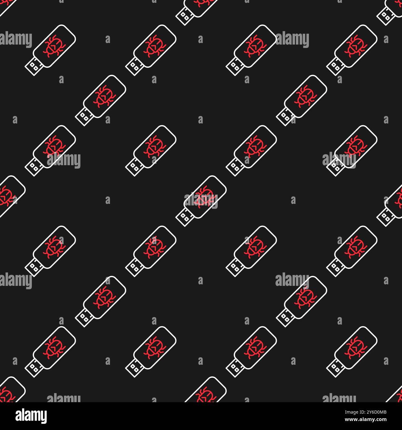 USB portable device with Computer Virus vector Security concept thin line seamless pattern Stock Vector