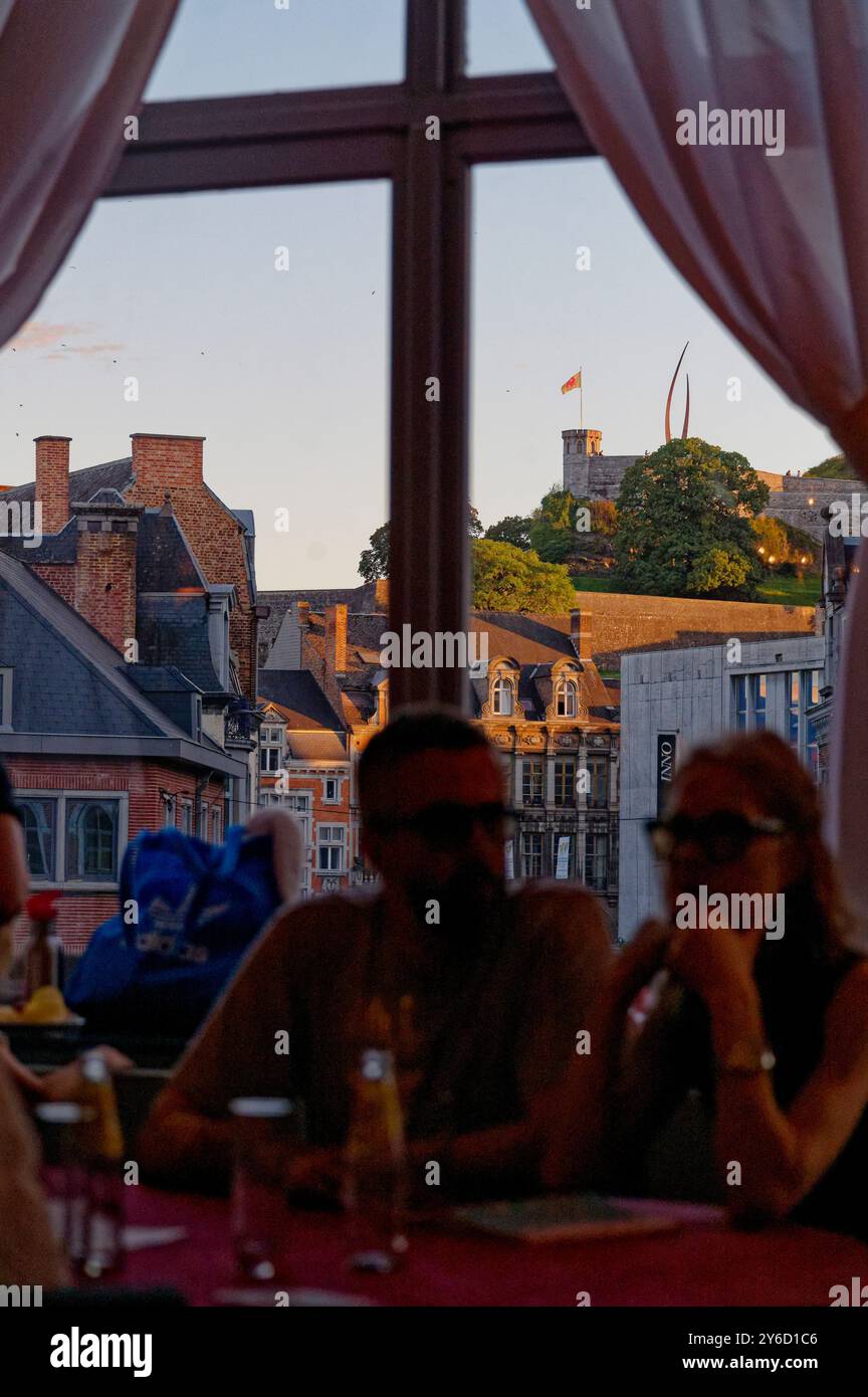 Belgium, Wallonia, Namur: the citadel viewed from the hall of the Royal Theater Stock Photo