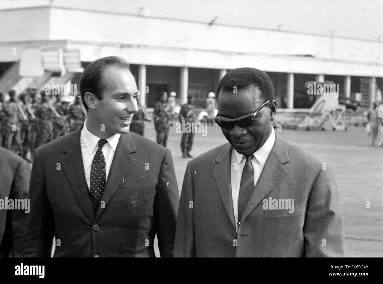 PRIME MINISTER OF THE DEMOCRATIC REPUBLIC OF THE CONGO CYRILLE ADOULA WITH PRINCE KARIM AGA KHAN IN LEOPOLDVILLE, CONGO   ;  10 SEPTEMBER 1963 Stock Photo