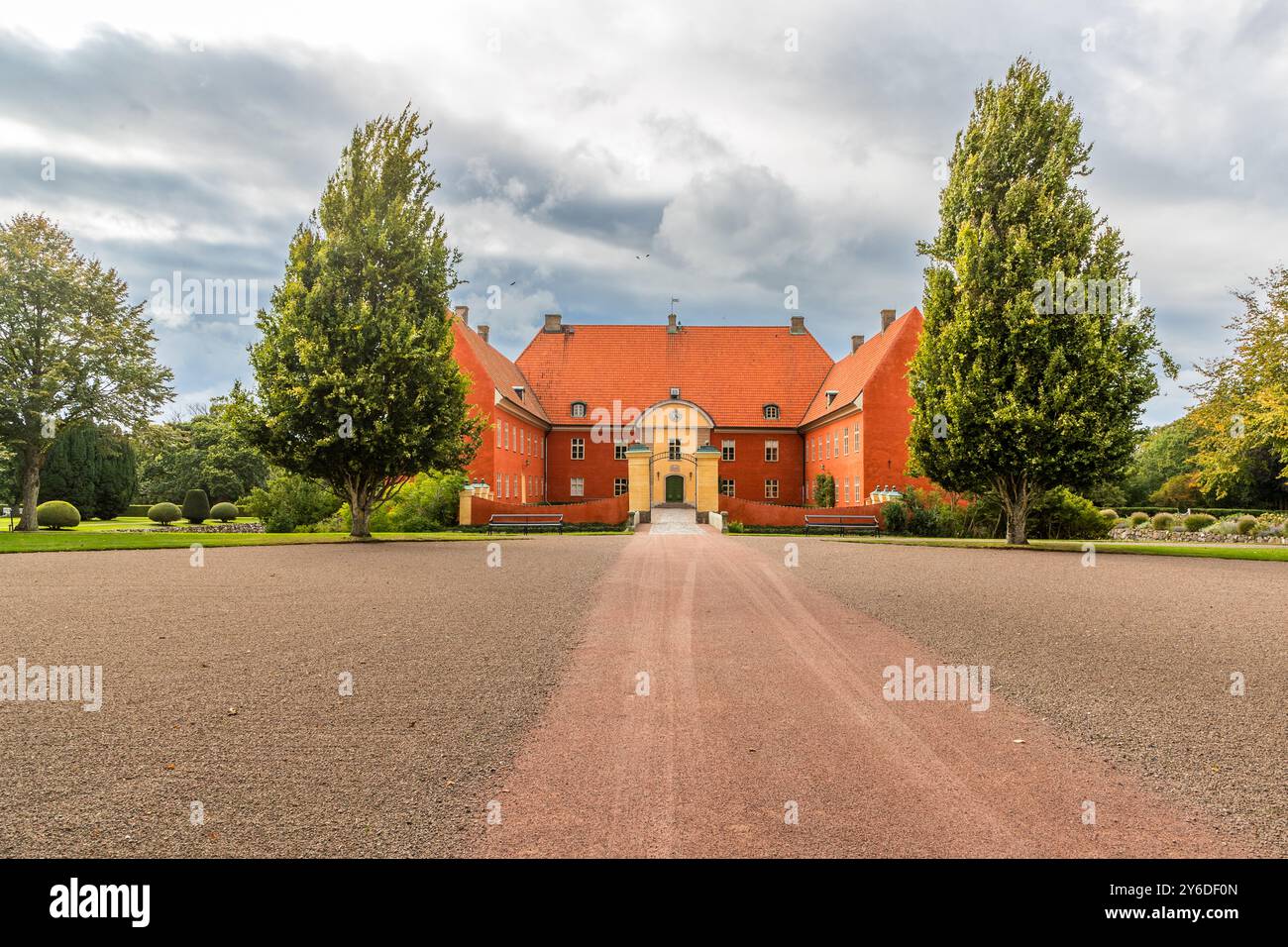 Krapperups Slott is located about five kilometers from Mölle on the Kullen peninsula. Krapperup Castle and Park. Krapperupsvägen, Höganäs kommun, Skåne, Sweden Stock Photo