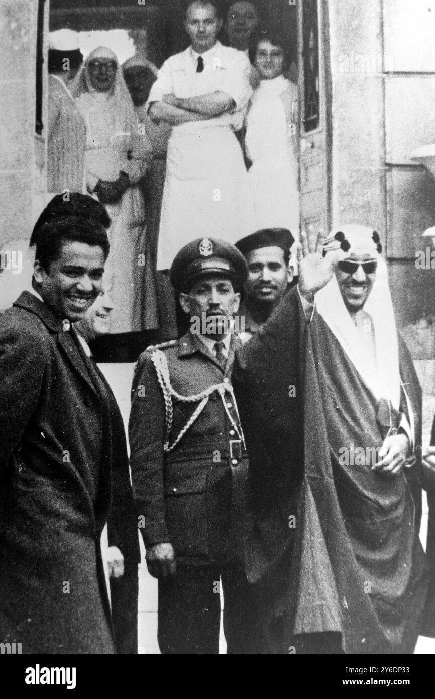 KING SAUD OF SAUDI ARABIA WITH PRINCE MANSOUR IN PARIS   ; 4 APRIL 1963 Stock Photo