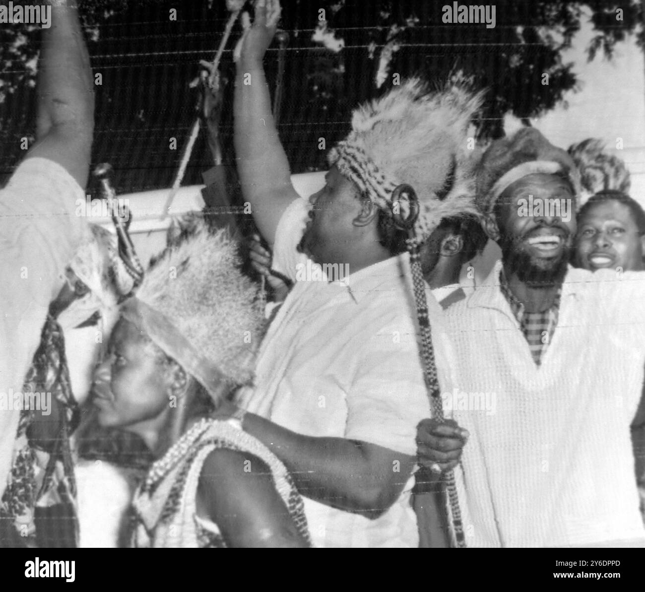 JUBILANT JOSHUA NKOMO WAVES TO CROWDS IN SOUTH RHODESIA /  ; 1 APRIL 1963 Stock Photo
