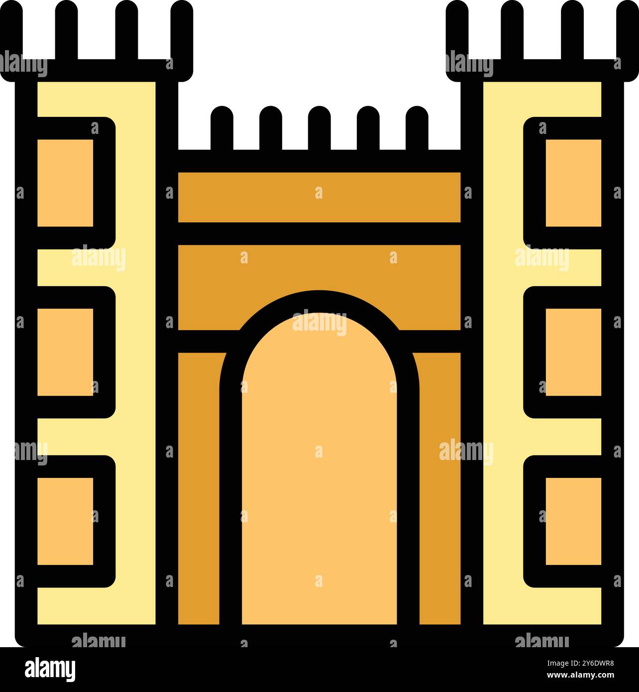 Simple colorful icon of a medieval castle gate, protecting the only ...