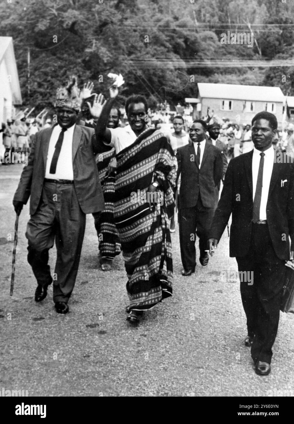 AFRICAN LEADER KENNETH KAUNDA WITH JOSHUA NKOMO IN ZOMBA, NYASALAND  /  ;  4 FEBRUARY 1963 Stock Photo