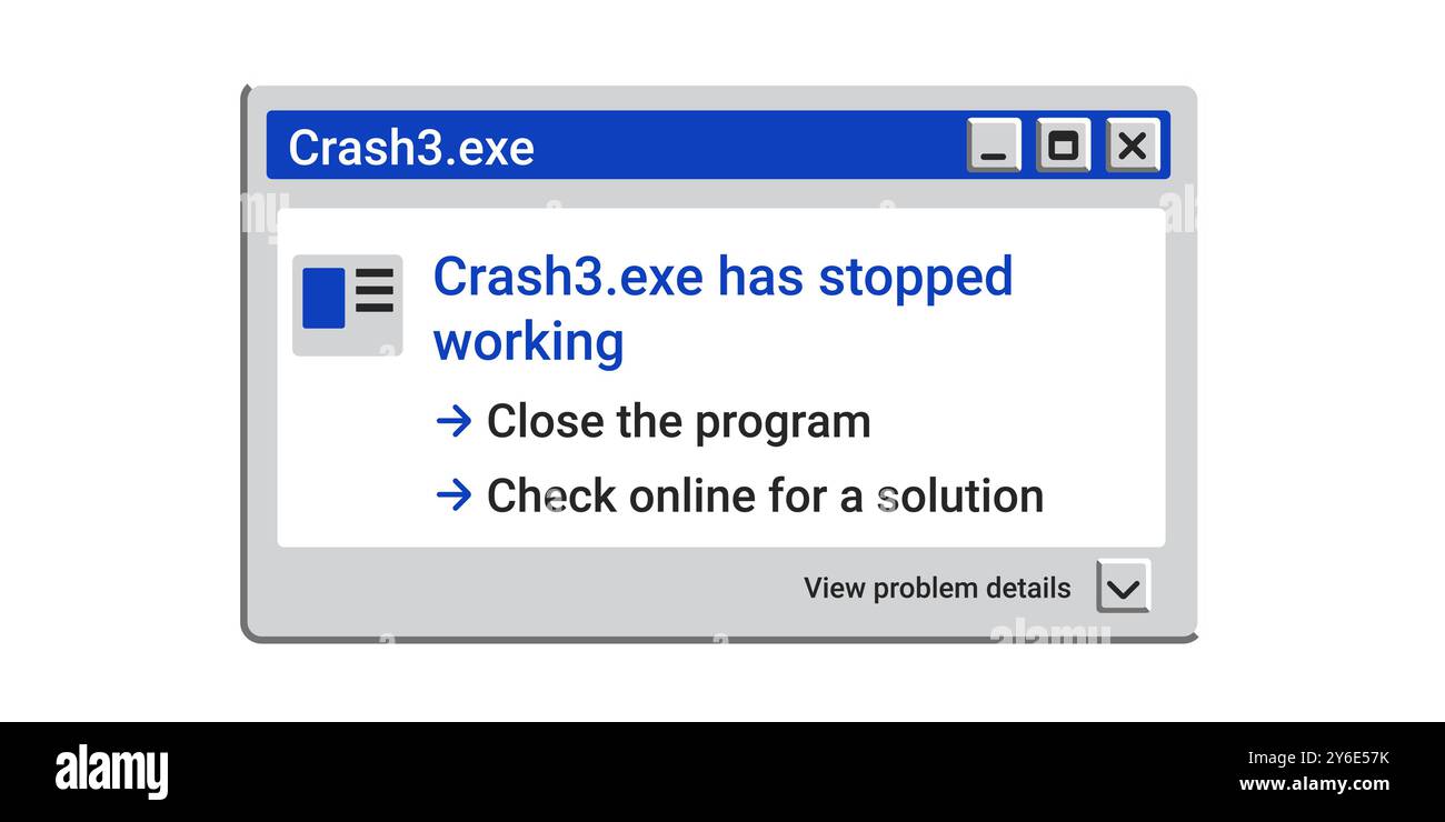 Crash old window. Error message pop up. Program stopped working. Stock Vector