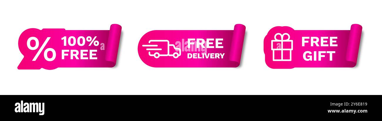 Free delivery pink sticker for business with smooth gradient. Stock Vector