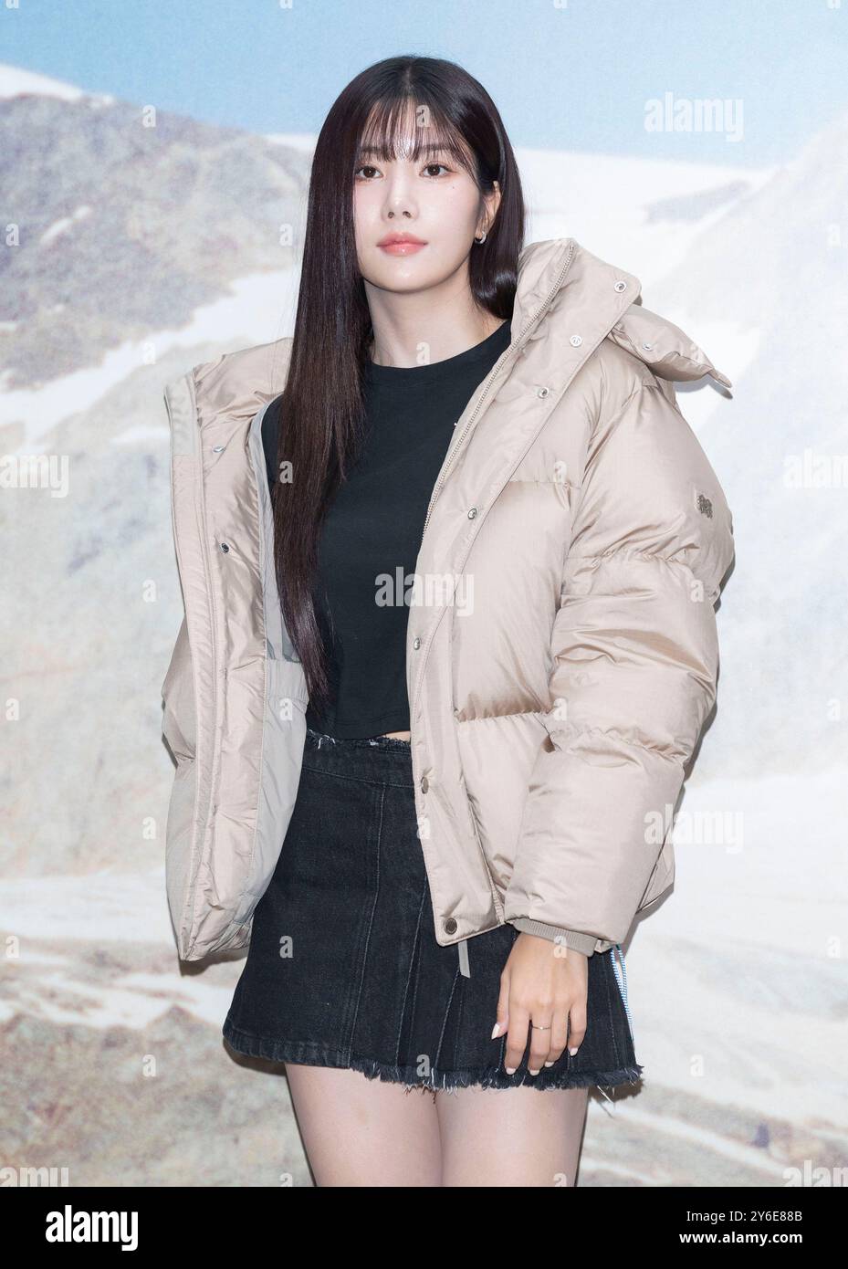 Seoul, South Korea. 25th Sep, 2024. South Korean singer Kwon Eun-bi, attends a photocall for the Kolon Sport & Designer Wales Bonner collaboration pop-up Store open event in Seoul, South Korea on September 25, 2024. (Photo by Lee Young-ho/Sipa USA) Credit: Sipa USA/Alamy Live News Stock Photo