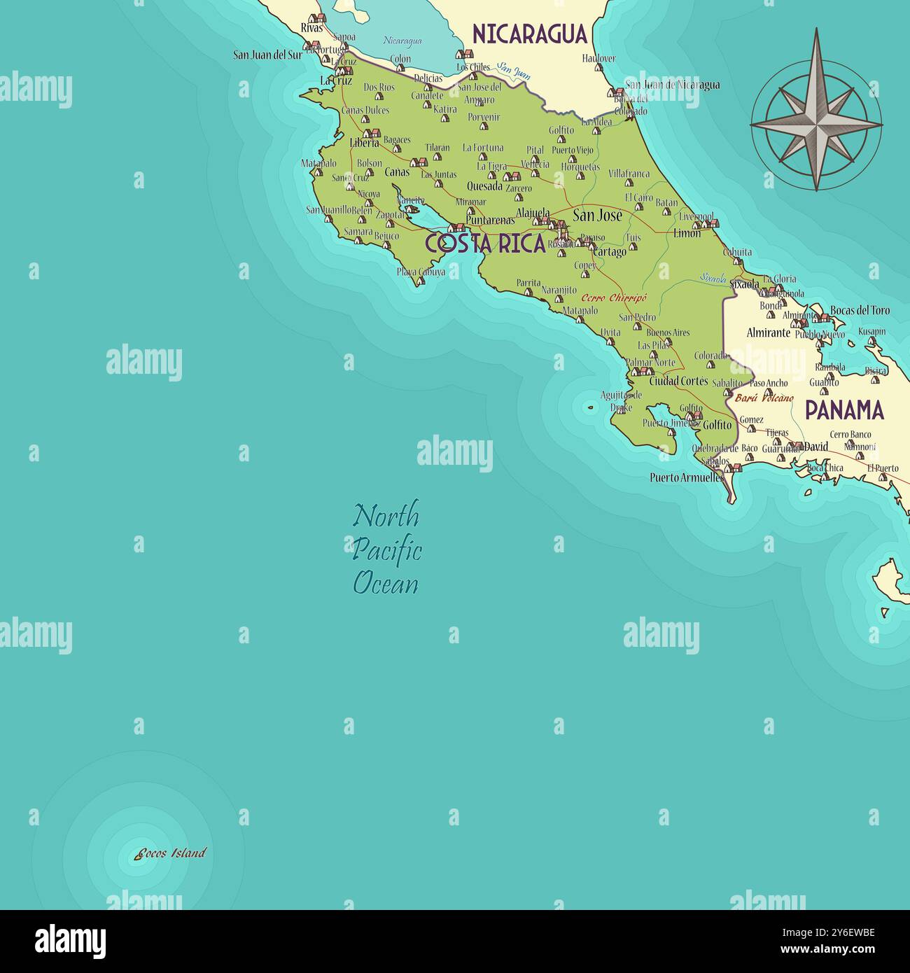 Costa Rica map vintage fantasy style Stock Vector Image & Art - Alamy