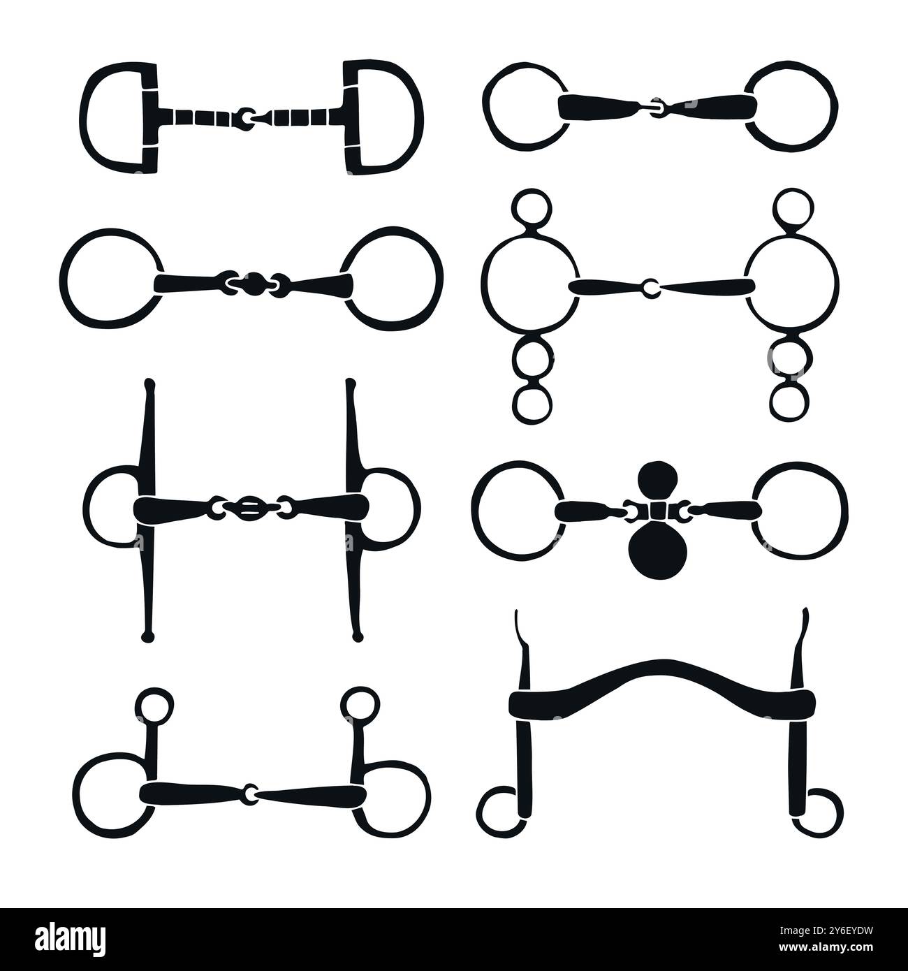Vector set of hand drawn sketch doodle horse equestrian bits isolated ...