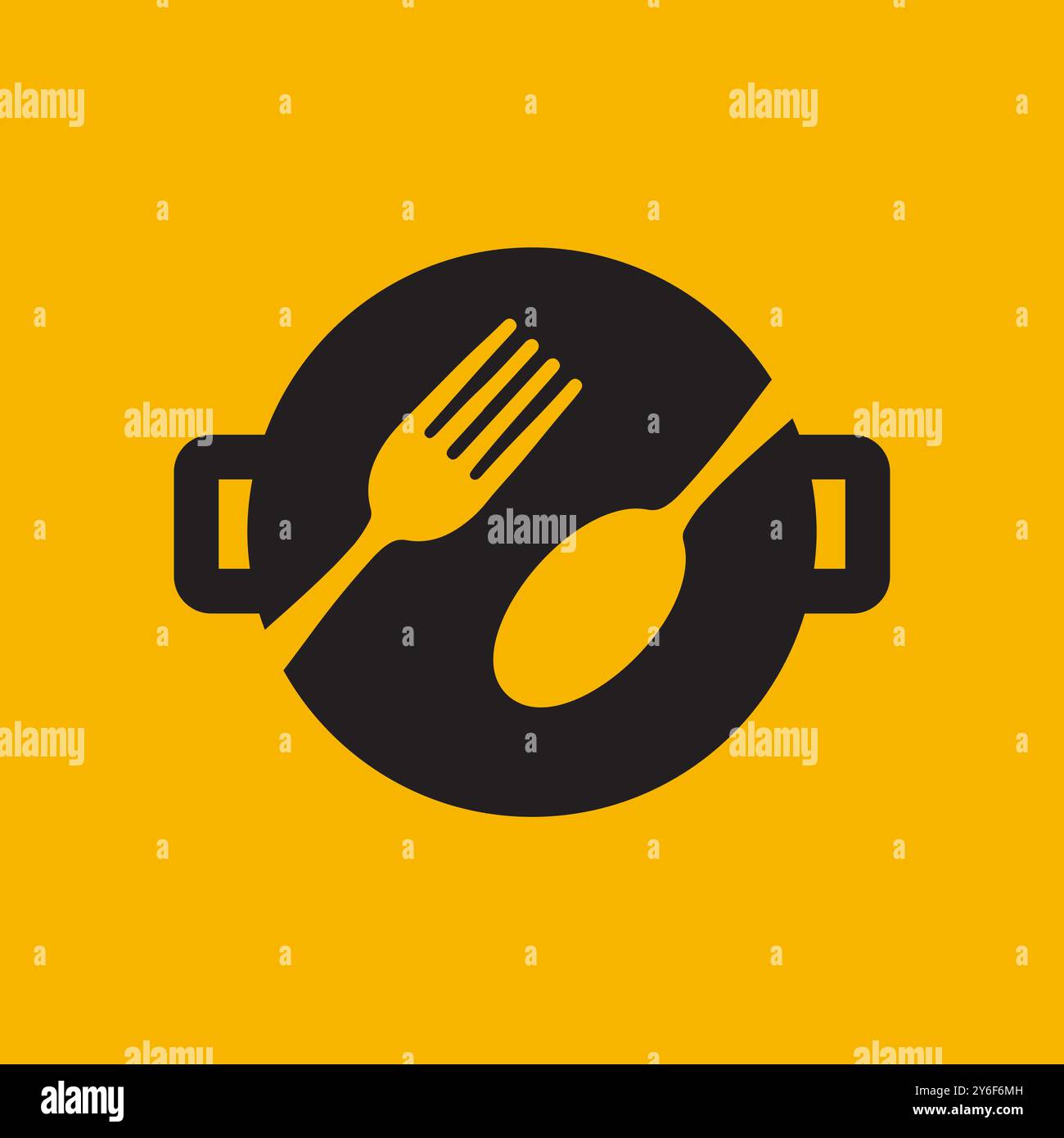 pan cooking fork spoon simple modern taste logo design vector icon illustration Stock Vector