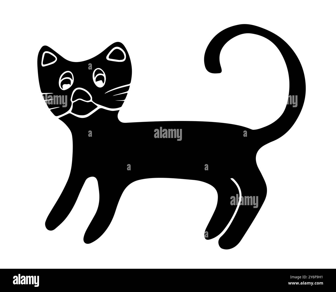 A charming black cat silhouette stands with a playful expression ...