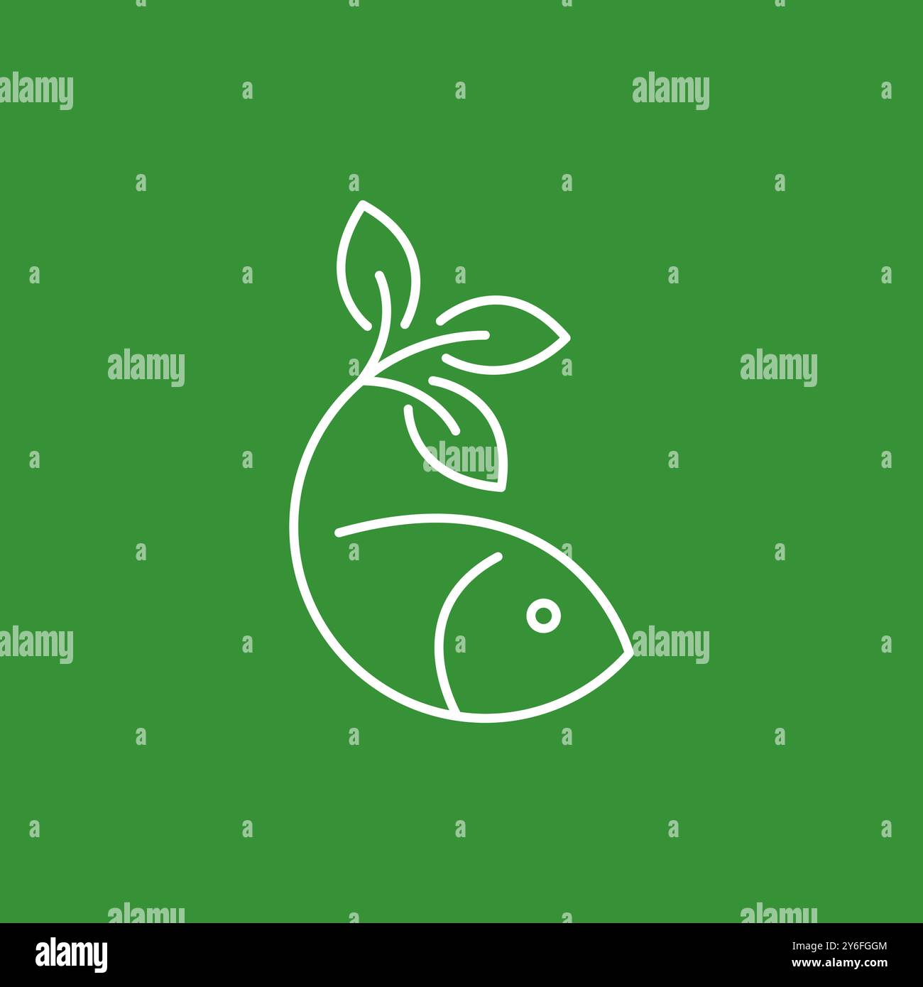 fresh fish leaf line minimal logo design vector Stock Vector