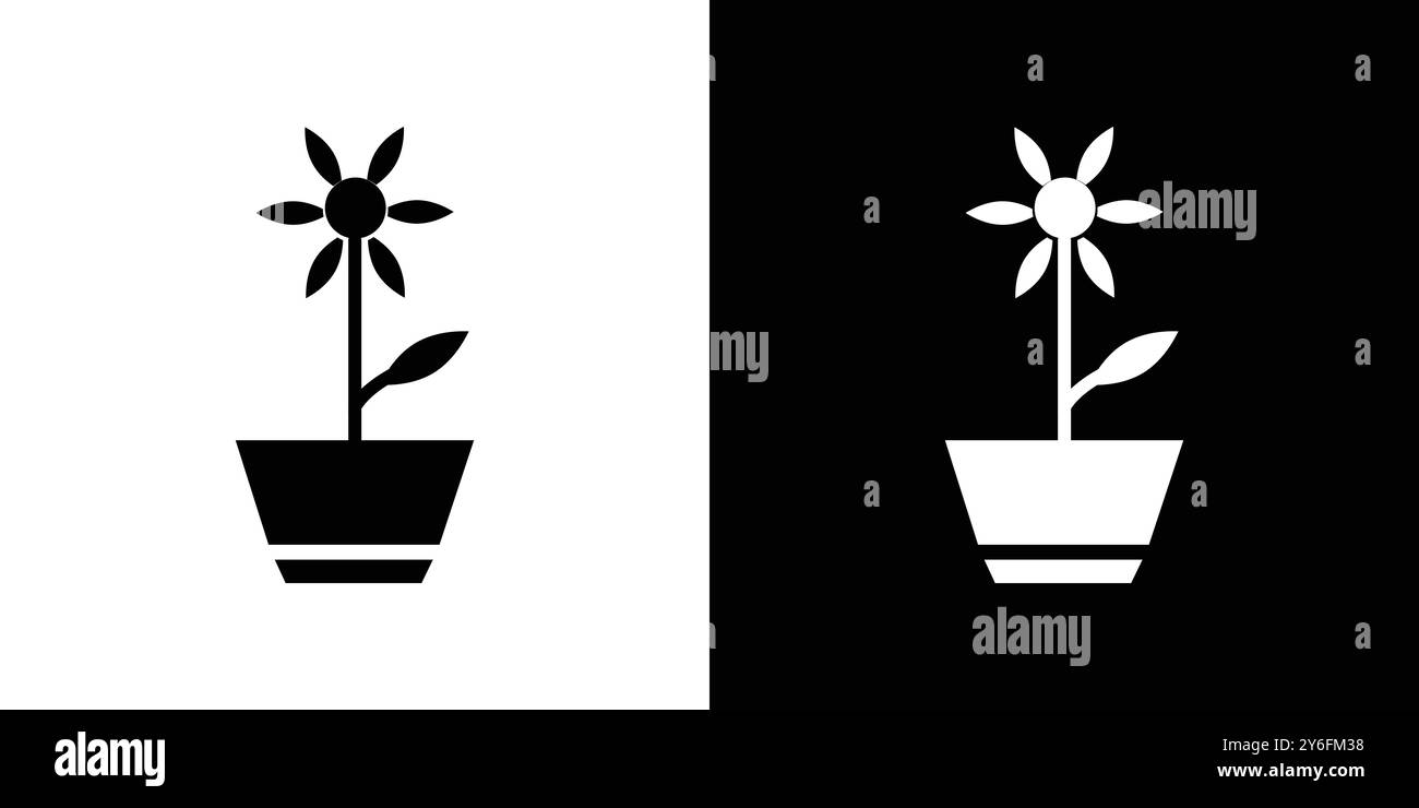 Flower in pot icon set in thin line outline style and linear vector ...