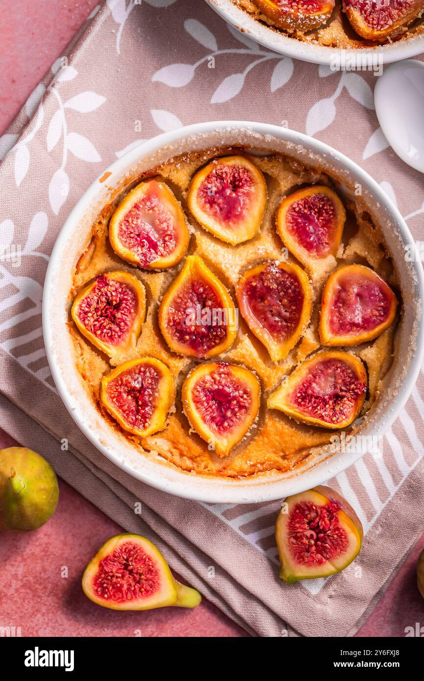 Delicious homemade fig pie on kitchen table Stock Photo