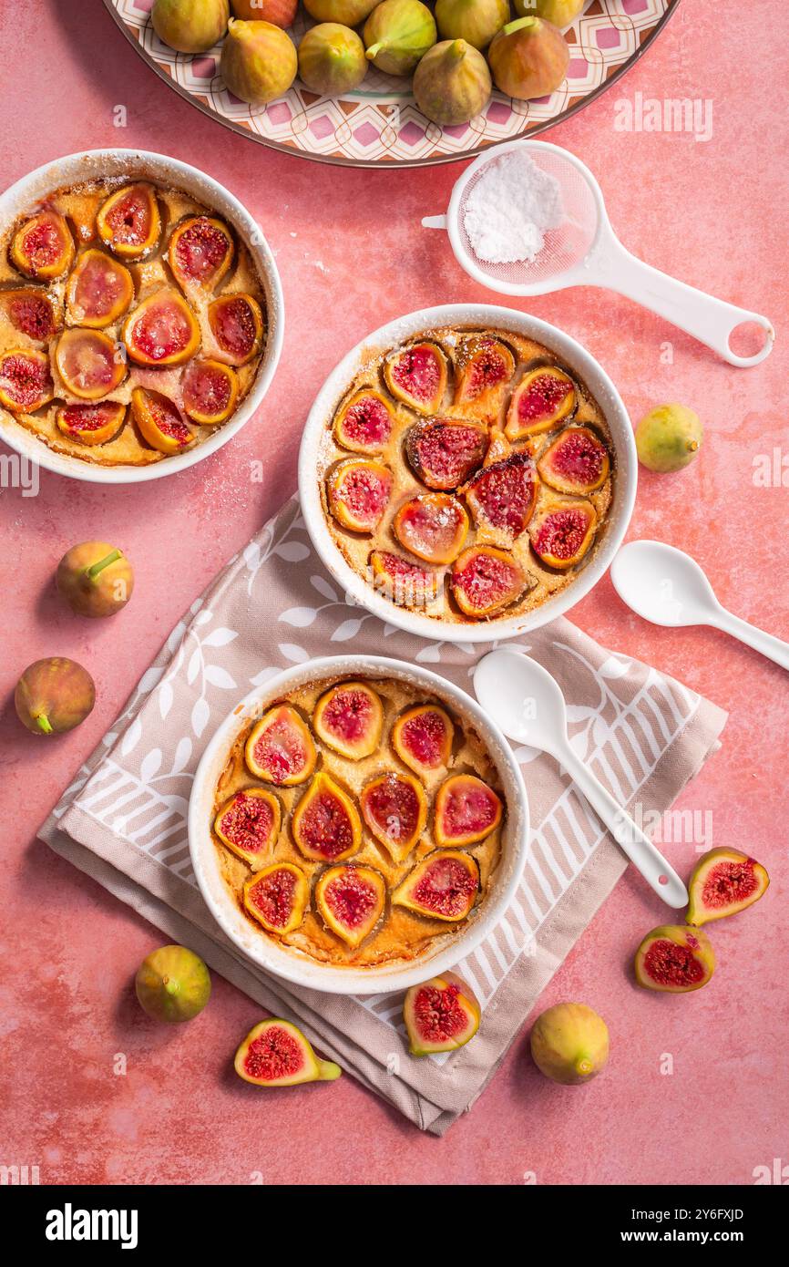 Delicious homemade fig pie on kitchen table Stock Photo