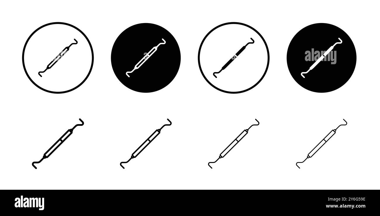 Dental pick icon set in thin line outline style and linear vector sign ...