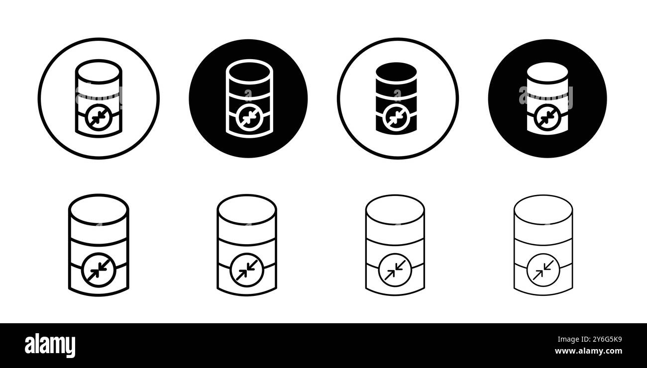 Shrink database icon set in thin line outline style and linear vector sign Stock Vector