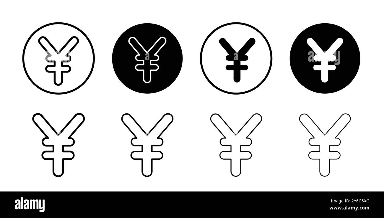 Yen sign icon set in thin line outline style and linear vector sign ...