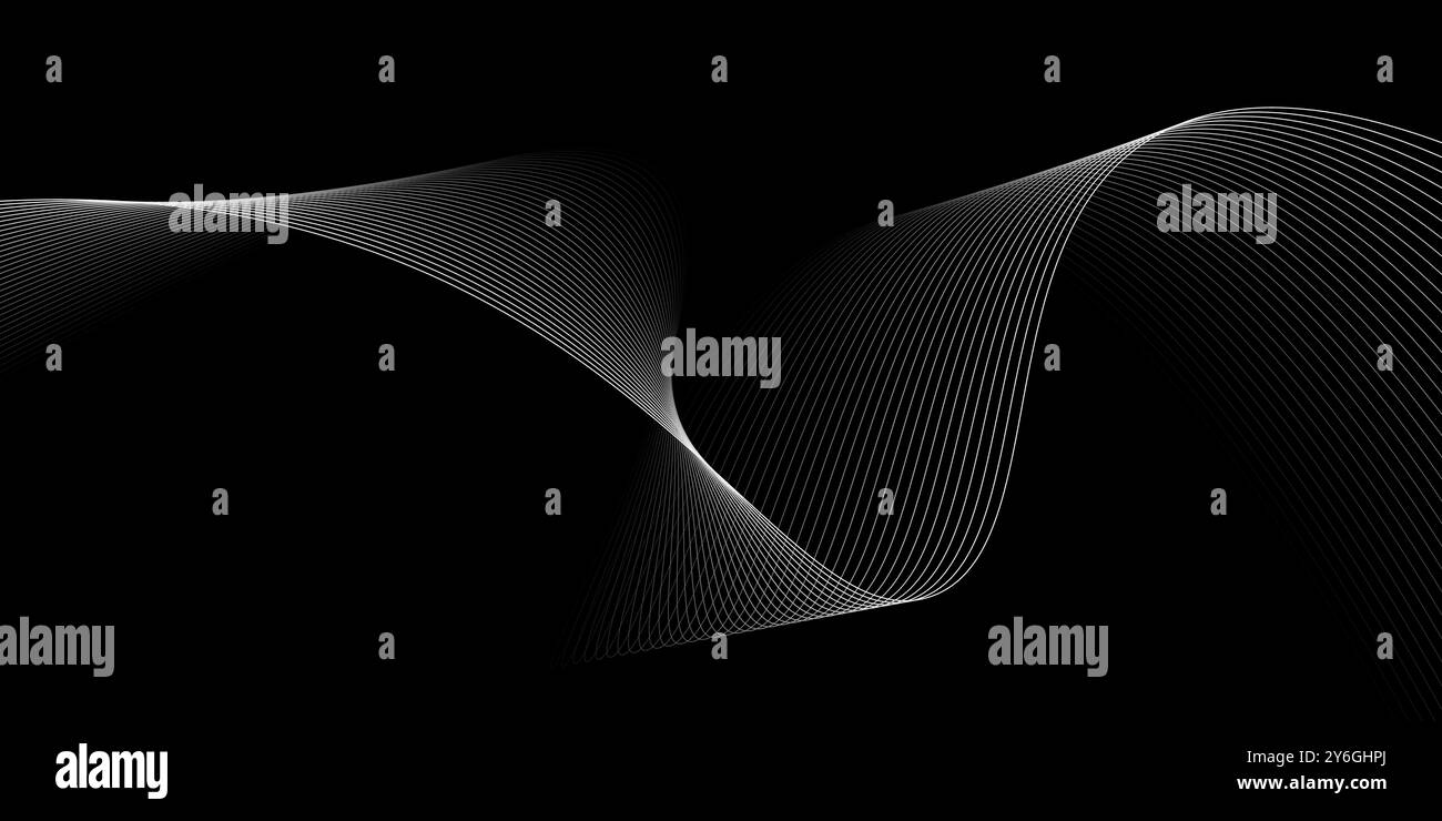 Abstract wave element for design. Curved wavy line on dark background ...
