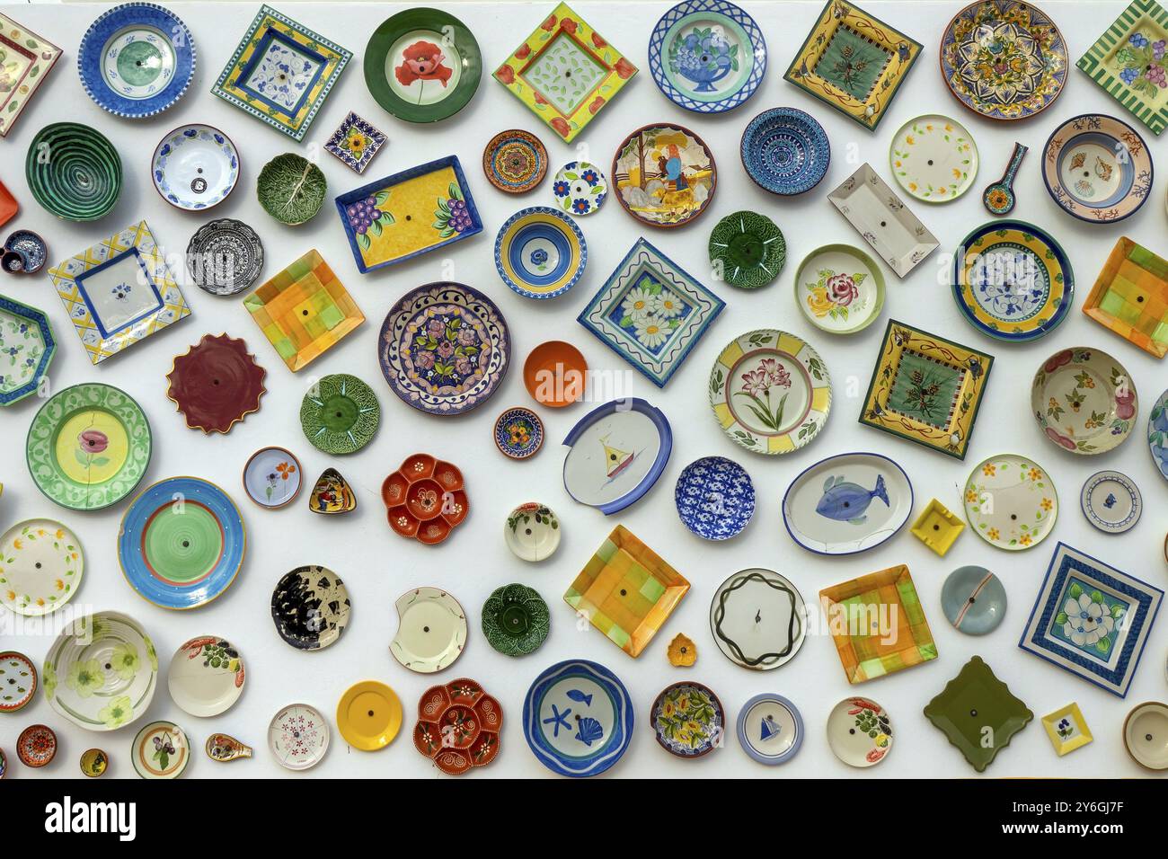 Decorative ornamental plates on the wall Stock Photo