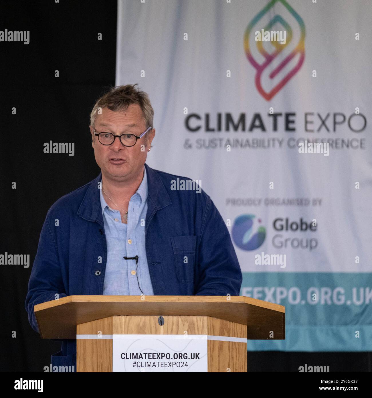 Uttoxeter, Staffs, UK. 20th Sep 2024. Hugh Fearnley-Whittingstall presents the keynote speech at Midlands Climate Expo. Credit Mark Lear/Alamy Stock Photo