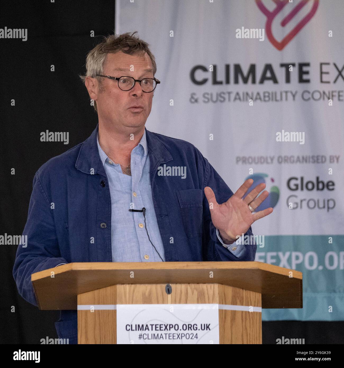 Uttoxeter, Staffs, UK. 20th Sep 2024. Hugh Fearnley-Whittingstall presents the keynote speech at Midlands Climate Expo. Credit Mark Lear/Alamy Stock Photo