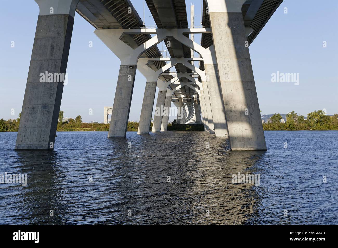Architecture, concrete pillars, Champlain Bridge, Montreal, Province of Quebec, Canada, North America Stock Photo