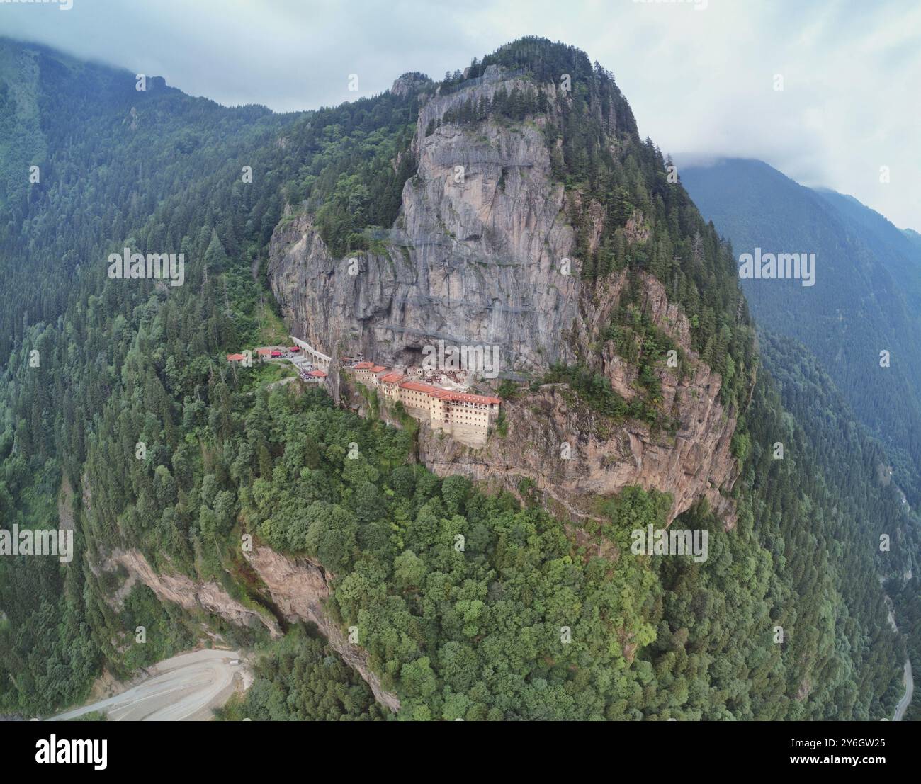 Aerial view of mountain Sumela Monastery in Trabzon Province of Turkey Stock Photo