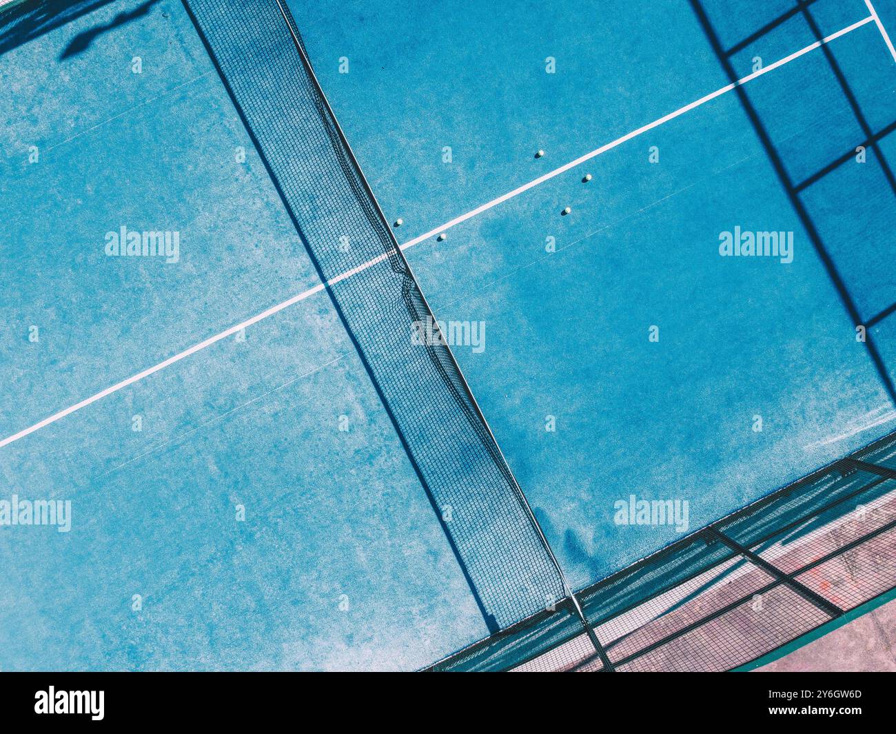 aerial drone top view of a blue padel tennis court Stock Photo