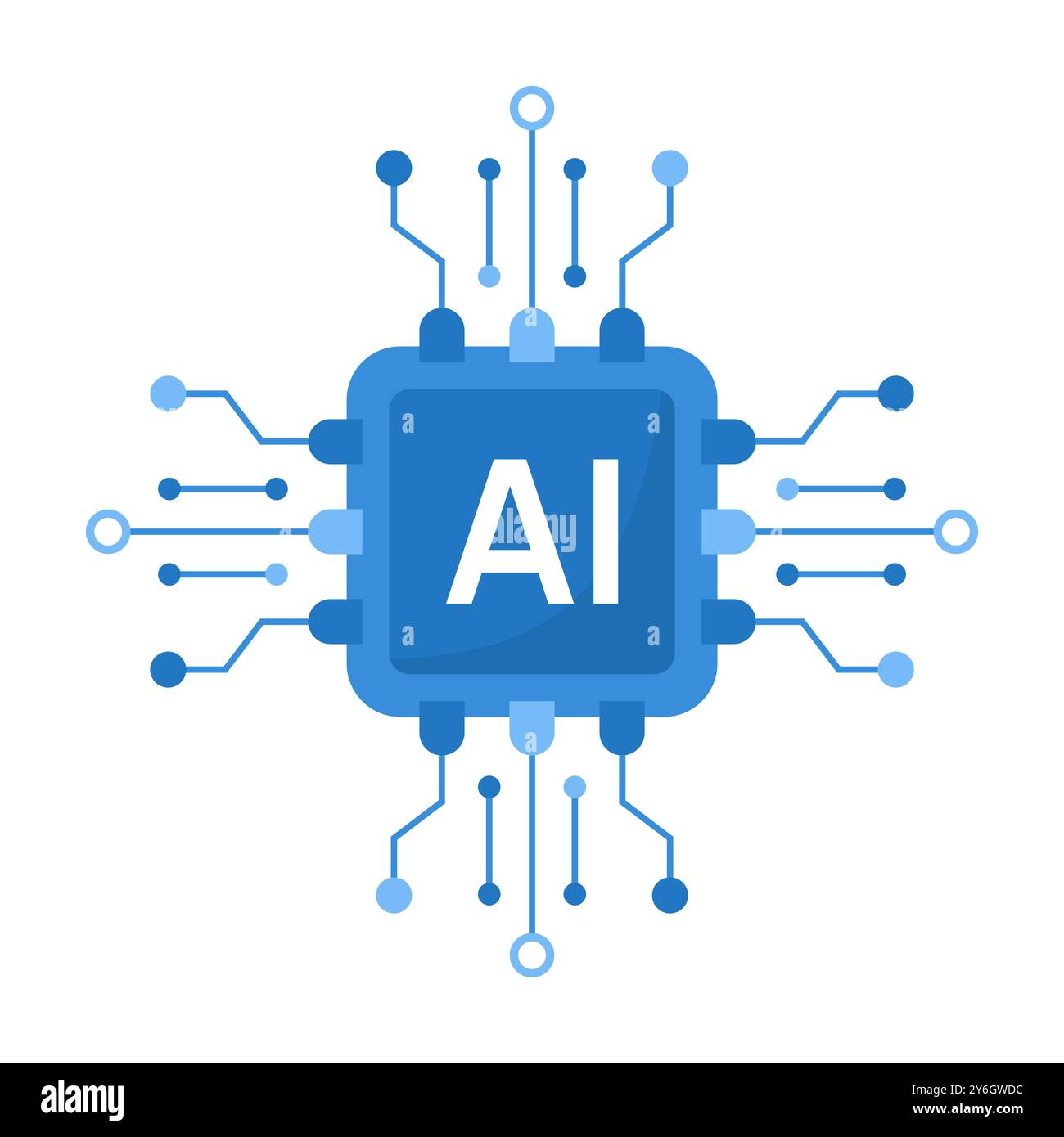 Schematic representation of artificial intelligence in the form of a processor circuit, isolated on a white background. Flat vector illustration Stock Vector